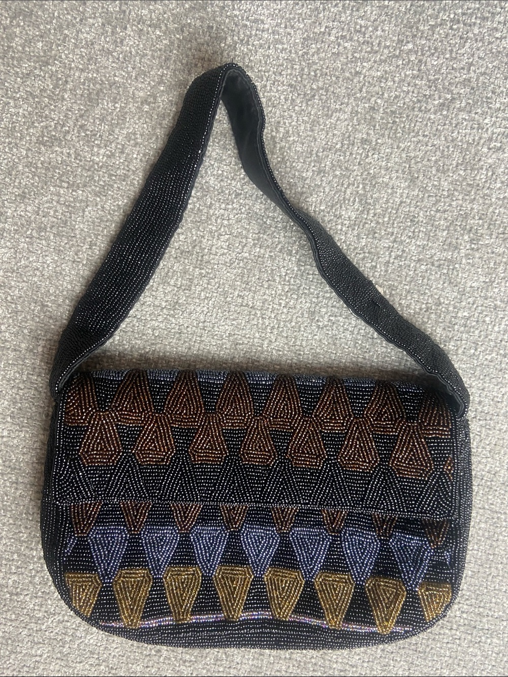 Beaded  Y&S Shoulder Bag in Black with Bronze, Blue & Gold Accents